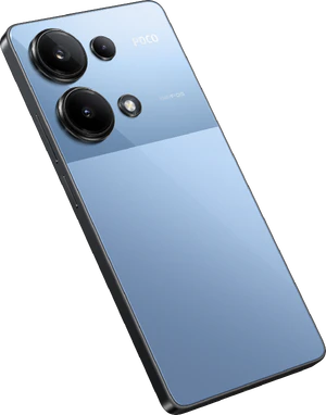 POCO M6 Pro blauw achterkant rechterzijkant schuin