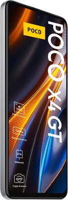 POCO X4 GT zilver voorkant linkerzijkant