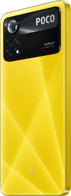 POCO X4 Pro 5g geel achterkant linkerzijkant