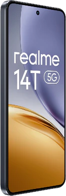 realme 14T 5G zwart voorkant linkerzijkant