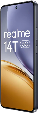realme 14T 5G zwart voorkant rechterzijkant
