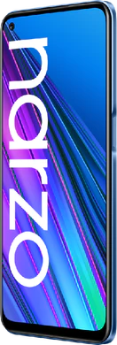 realme narzo 30 5G blauw voorkant rechterzijkant