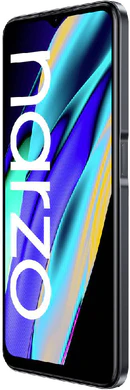 realme narzo 50A Prime zwart voorkant rechterzijkant
