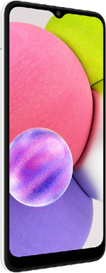 Samsung Galaxy A03s wit voorkant linkerzijkant