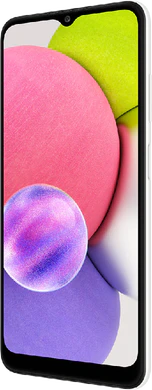 Samsung Galaxy A03s wit voorkant rechterzijkant