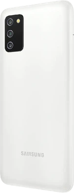 Samsung Galaxy A03s wit achterkant linkerzijkant