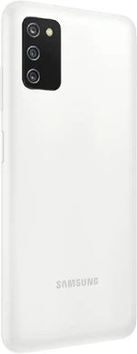Samsung Galaxy A03s wit achterkant rechterzijkant