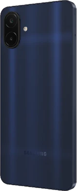 Samsung Galaxy A08 dark blauw achterkant linkerzijkant