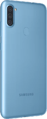 Samsung Galaxy A11 blauw achterkant rechterzijkant