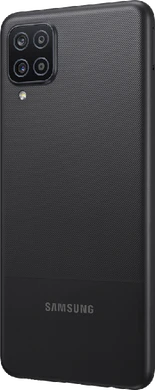 Samsung Galaxy A12 zwart achterkant linkerzijkant