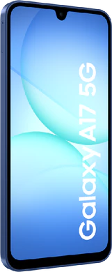Samsung Galaxy A17 5G blauw voorkant linkerzijkant