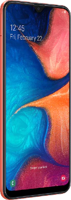 Samsung Galaxy A20e oranje voorkant linkerzijkant