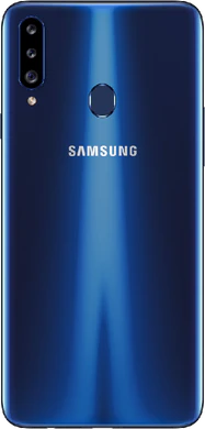 Samsung Galaxy A20s blauw achterkant