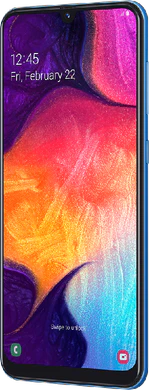 Samsung Galaxy A50 blauw voorkant rechterzijkant