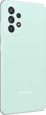 Samsung Galaxy a52s groen achterkant rechterzijkant