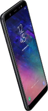 Samsung Galaxy a6 plus zwart voorkant linkerzijkant bovenkant schuin