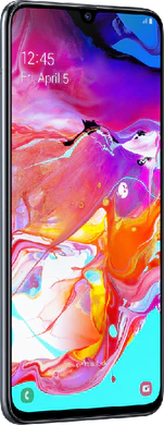 Samsung Galaxy A70 front vänster sida svart