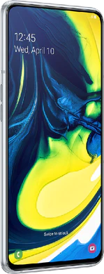 Samsung Galaxy A80 zilver voorkant linkerzijkant