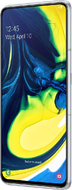 Samsung Galaxy A80 zilver voorkant rechterzijkant