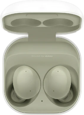 Samsung Galaxy Buds 2 green case top opened
