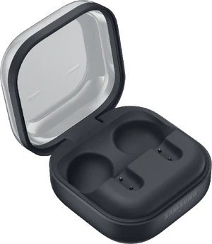 Samsung Galaxy Buds 4 zwart case voorkant linkerzijkant onderkant geopend no earbuds