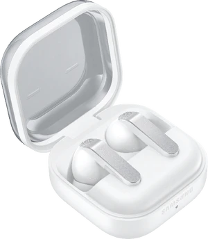 Samsung Galaxy Buds 4 Pro white case front left side bottom opened
