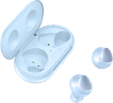 Samsung Galaxy buds plus blue case opened tilted ed