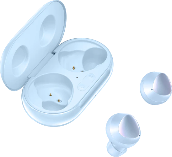 Samsung Galaxy buds plus blauw case geopend schuin