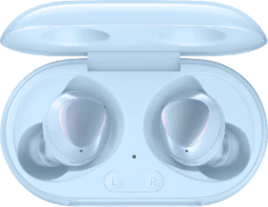 Samsung Galaxy buds plus blue case opened top