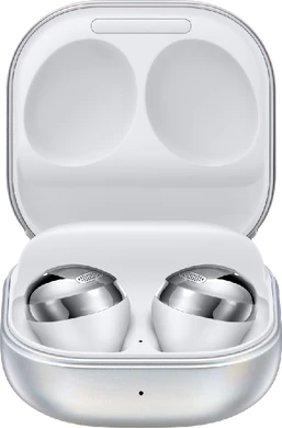 Samsung Galaxy Buds Pro zilver case voorkant onderkant geopend