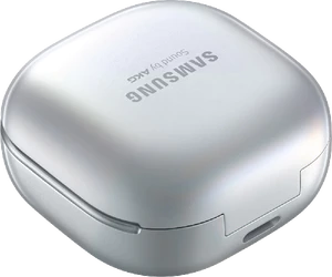 Samsung Galaxy Buds Pro zilver case voorkant bovenkant rechterzijkant gesloten