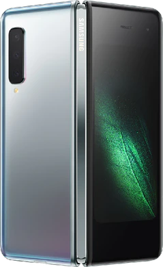 Samsung Galaxy Fold grijs achterkant half geopend