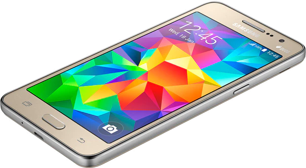 Samsung Galaxy Grand Prime VE Duos goud onderkant rechterzijkant schuin