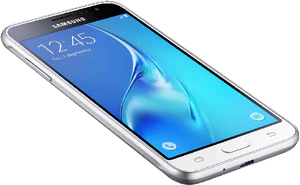 Samsung Galaxy j1 2016 vit front vänster sida snett