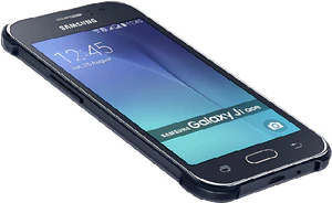 Samsung Galaxy J1 Ace Duos negro tapa delantera lado izquierdo abajo aslant