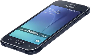 Samsung Galaxy J1 Ace Duos negro tapa delantera lado derecho abajo aslant