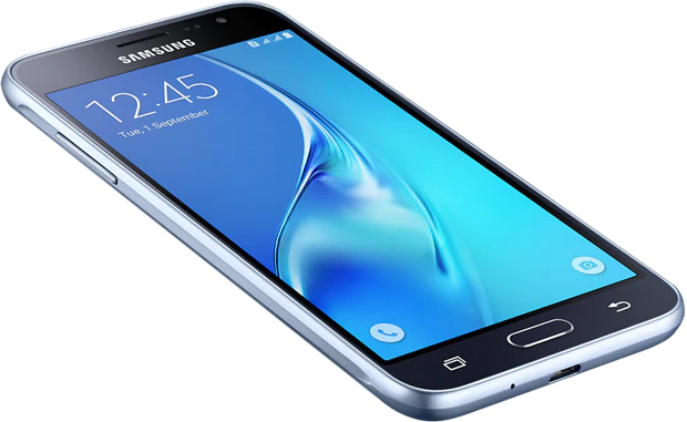 Samsung Galaxy j3 2016 duos zwart schuin Samsung Galaxy j3 2016 duos zwart schuin