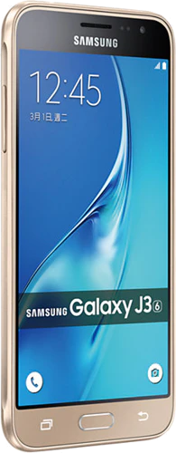 Samsung Galaxy j3 2016 goud voorkant linkerzijkant