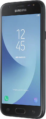 Samsung Galaxy j3 2017 zwart voorkant rechterzijkant