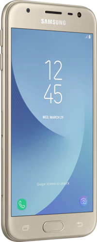 Samsung Galaxy j3 2017 goud voorkant linkerzijkant