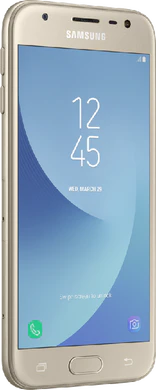 Samsung Galaxy j3 2017 goud voorkant linkerzijkant
