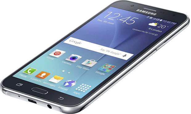 Samsung Galaxy J7 Duos zwart voorkant rechterzijkant onderkant