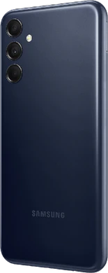 Samsung Galaxy M14 5G dark blauw achterkant linkerzijkant