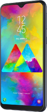Samsung Galaxy M20 zwart voorkant rechterzijkant