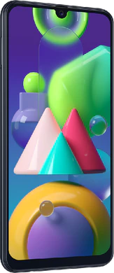 Samsung Galaxy M21 zwart voorkant linkerzijkant