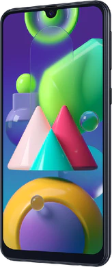 Samsung Galaxy M21 zwart voorkant rechterzijkant