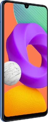 Samsung Galaxy M22 blauw voorkant linkerzijkant