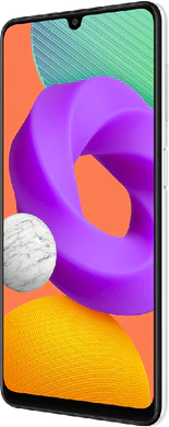 Samsung Galaxy M22 wit voorkant rechterzijkant