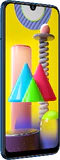Samsung Galaxy M31 blå front vänster sida