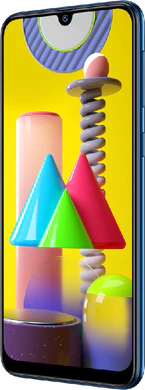 Samsung Galaxy M31 blå front höger sida